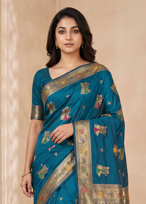 Blue Baluchari Silk Saree With Blouse Piece