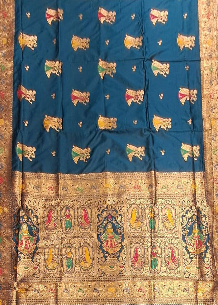Blue Baluchari Silk Saree With Blouse Piece
