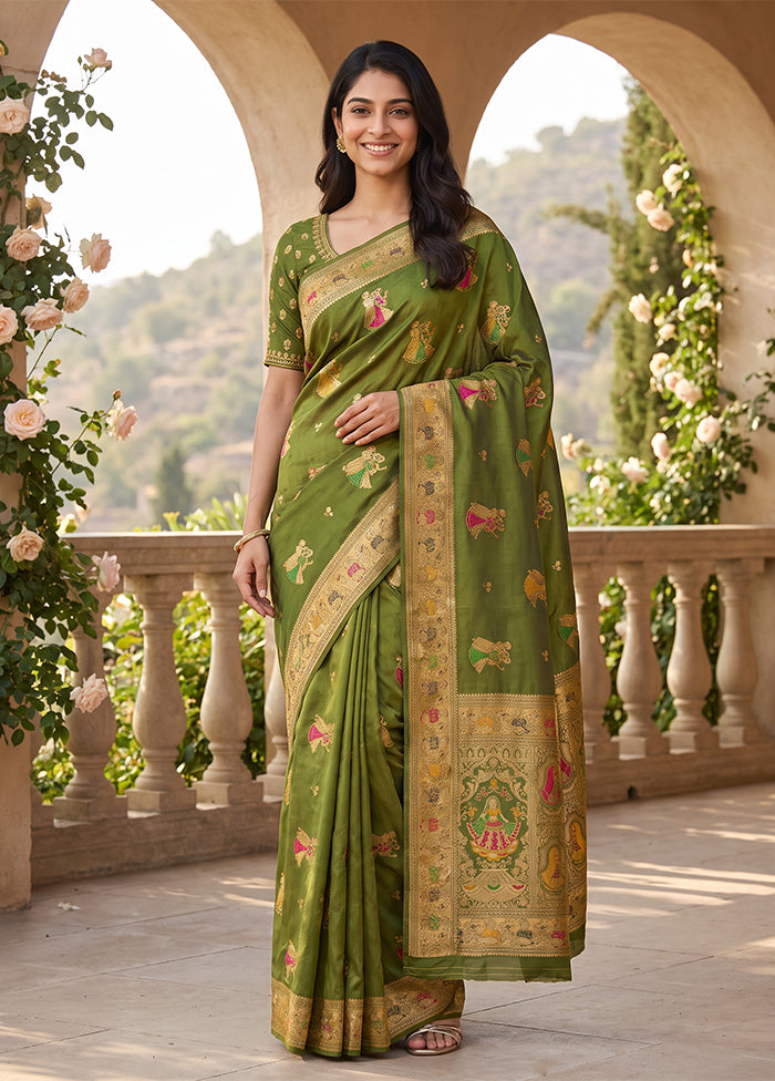 Green Baluchari Silk Saree With Blouse Piece