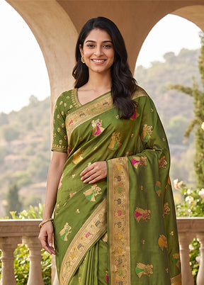 Green Baluchari Silk Saree With Blouse Piece
