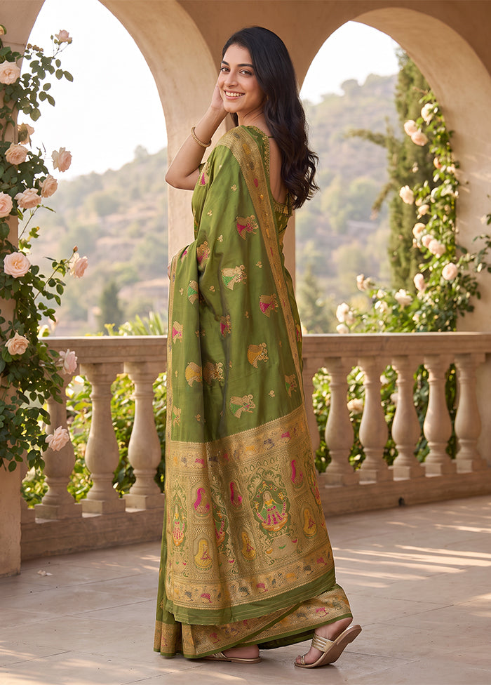 Green Baluchari Silk Saree With Blouse Piece