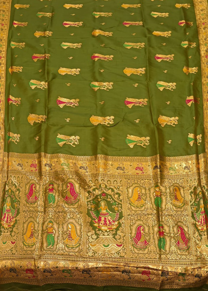 Green Baluchari Silk Saree With Blouse Piece
