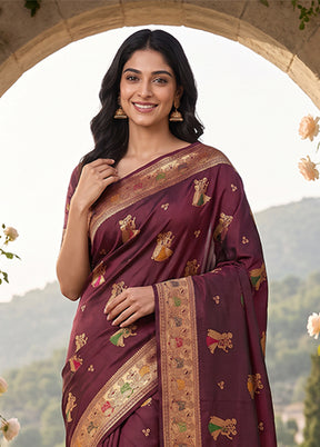 Purple Baluchari Silk Saree With Blouse Piece