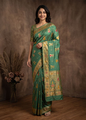 Green Baluchari Silk Saree With Blouse Piece