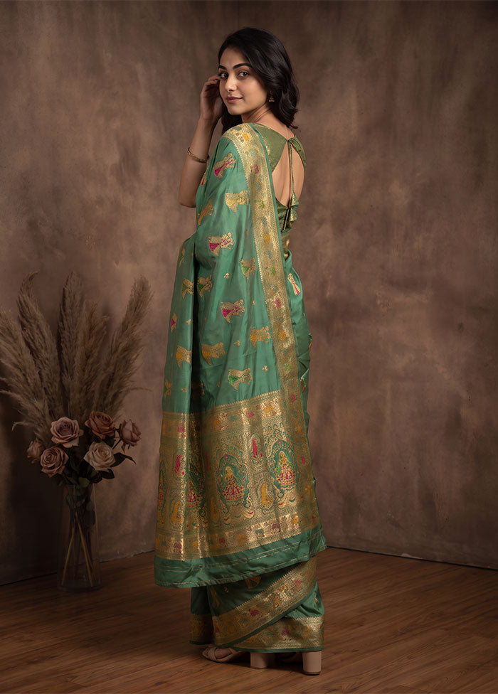 Green Baluchari Silk Saree With Blouse Piece