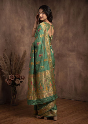 Green Baluchari Silk Saree With Blouse Piece