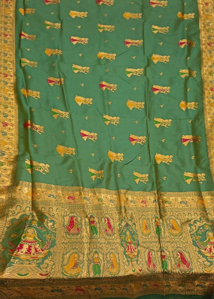 Green Baluchari Silk Saree With Blouse Piece