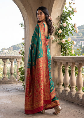 Green Baluchari Silk Saree With Blouse Piece