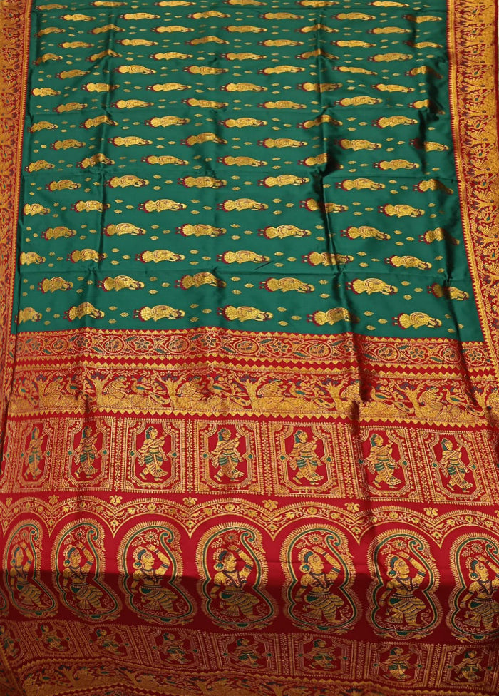 Green Baluchari Silk Saree With Blouse Piece