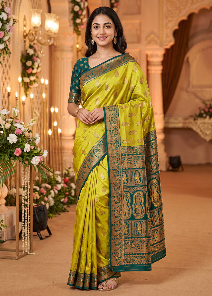 Green Baluchari Silk Saree With Blouse Piece