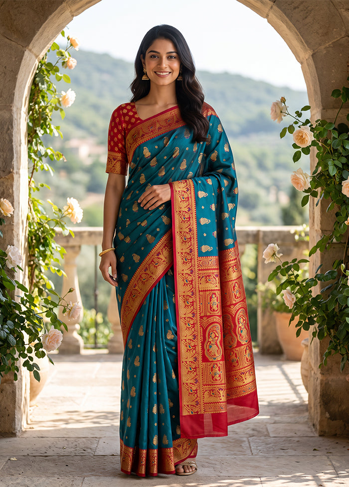 Blue Baluchari Silk Saree With Blouse Piece