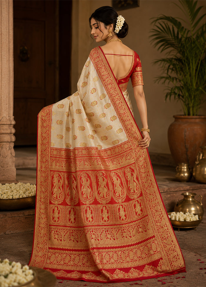 White Baluchari Silk Saree With Blouse Piece
