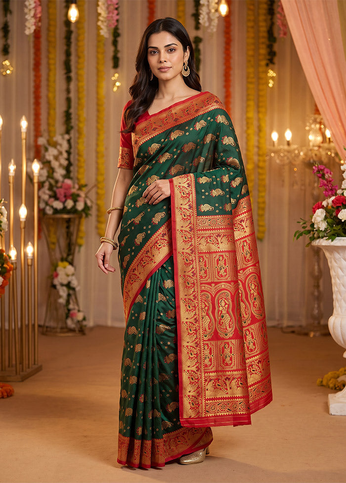 Green Baluchari Silk Saree With Blouse Piece