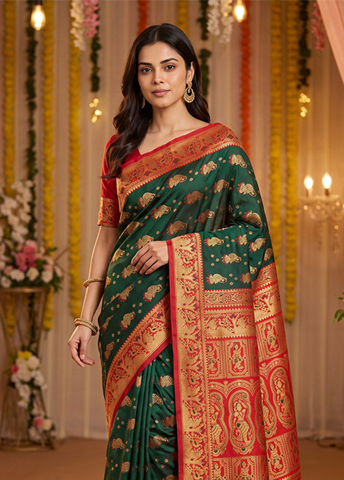 Green Baluchari Silk Saree With Blouse Piece