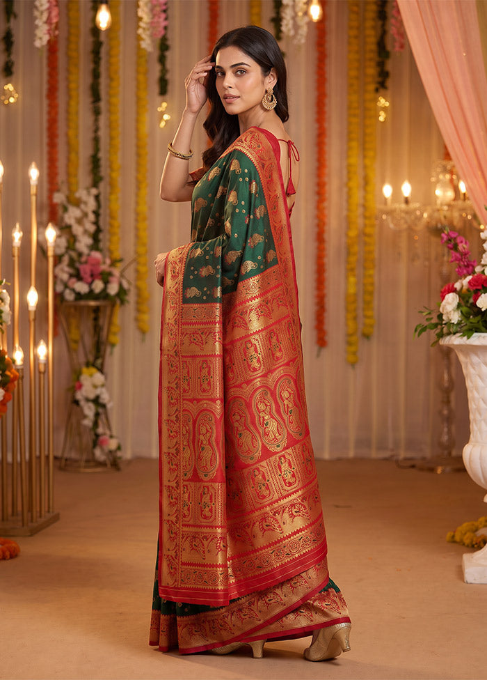 Green Baluchari Silk Saree With Blouse Piece