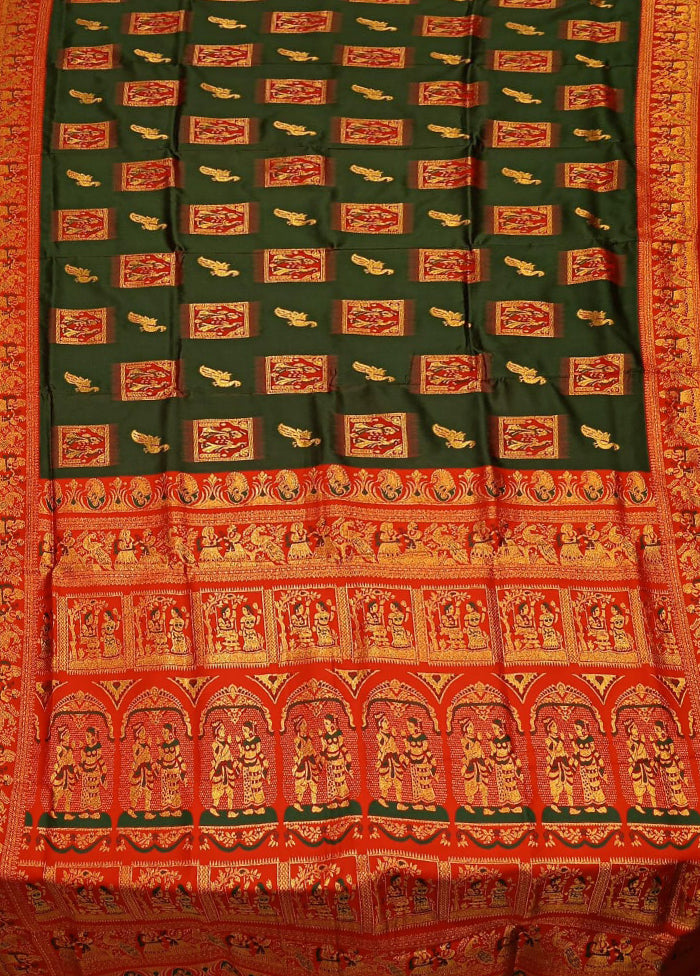 Green Baluchari Silk Saree With Blouse Piece
