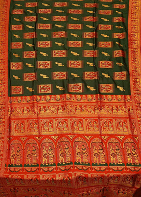 Green Baluchari Silk Saree With Blouse Piece