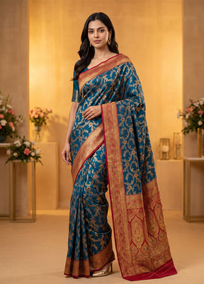 Blue Baluchari Silk Saree With Blouse Piece