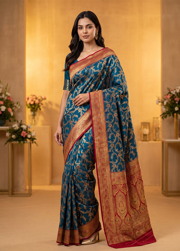 Blue Baluchari Silk Saree With Blouse Piece