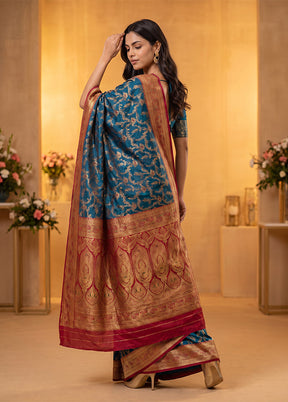 Blue Baluchari Silk Saree With Blouse Piece