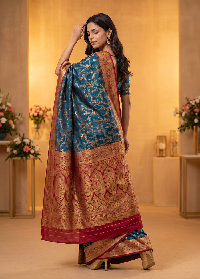 Blue Baluchari Silk Saree With Blouse Piece