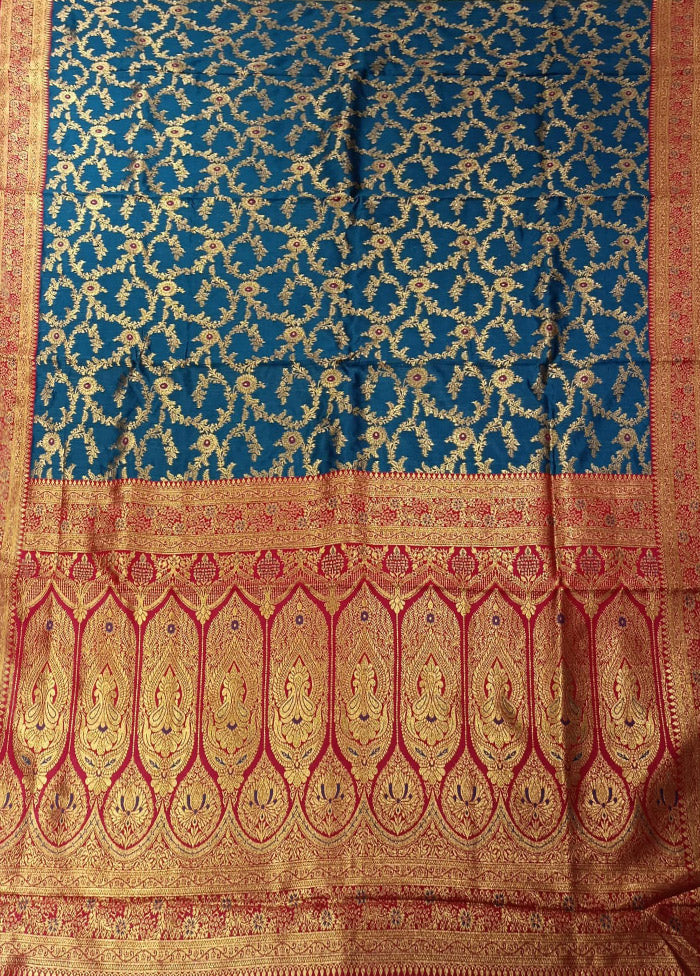 Blue Baluchari Silk Saree With Blouse Piece