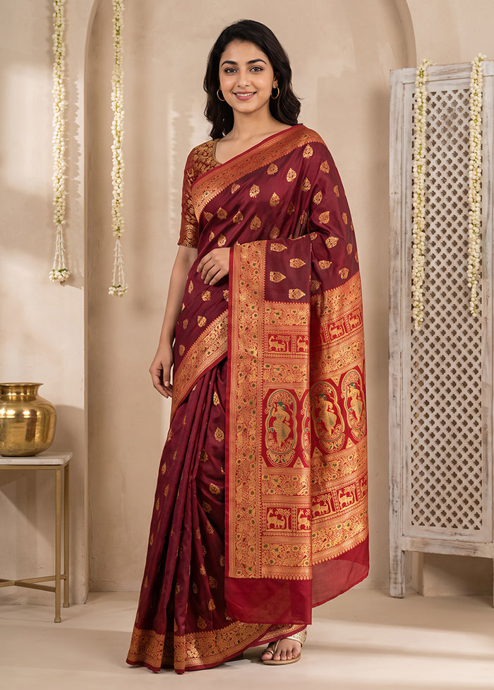 Purple Baluchari Silk Saree With Blouse Piece