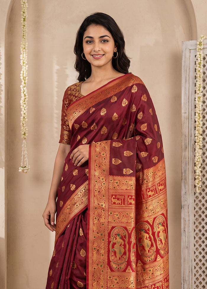 Purple Baluchari Silk Saree With Blouse Piece