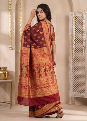 Purple Baluchari Silk Saree With Blouse Piece