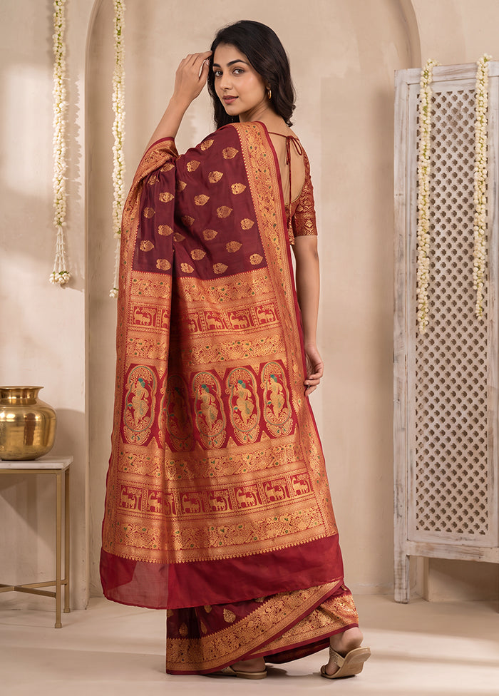 Purple Baluchari Silk Saree With Blouse Piece