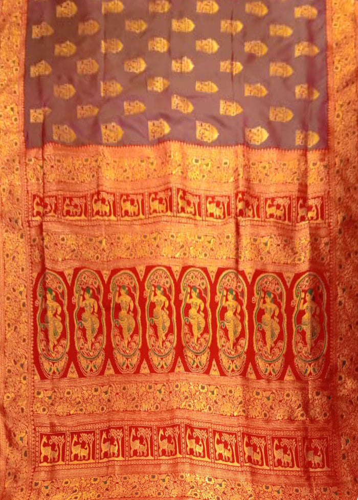 Purple Baluchari Silk Saree With Blouse Piece