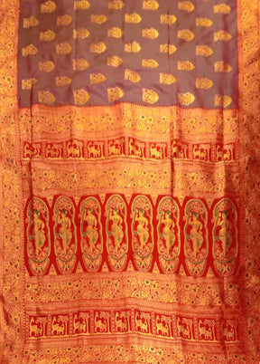 Purple Baluchari Silk Saree With Blouse Piece