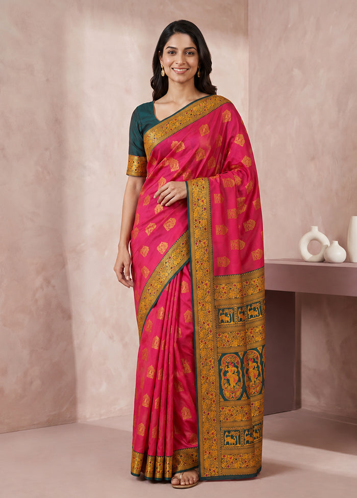 Pink Baluchari Silk Saree With Blouse Piece