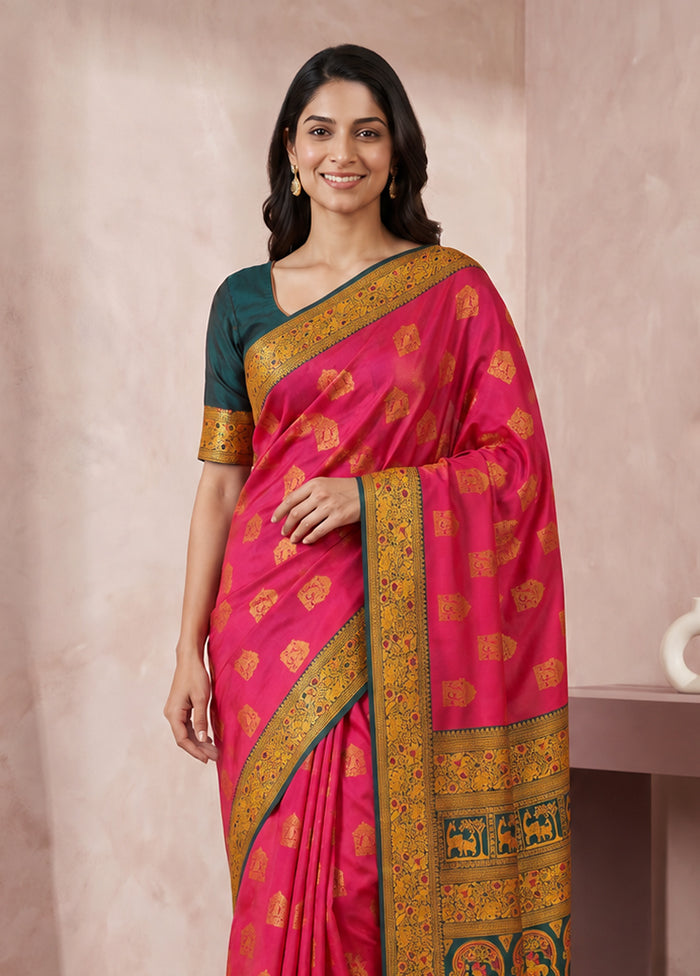 Pink Baluchari Silk Saree With Blouse Piece