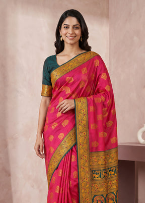Pink Baluchari Silk Saree With Blouse Piece