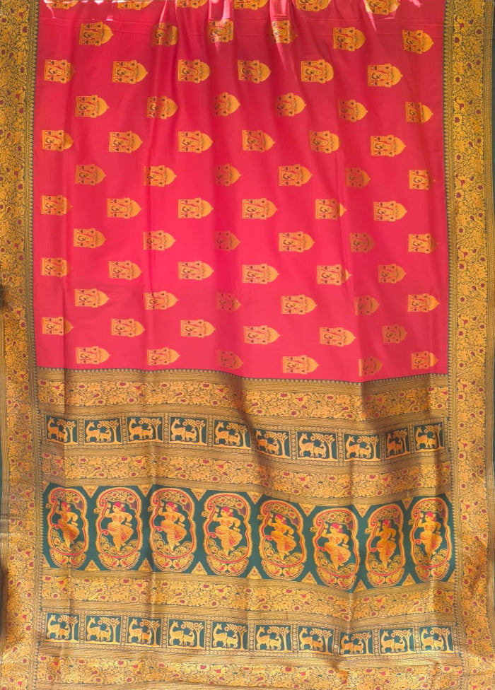 Pink Baluchari Silk Saree With Blouse Piece