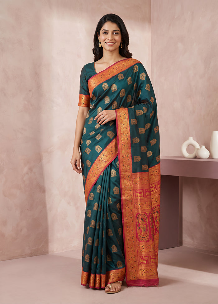 Green Baluchari Silk Saree With Blouse Piece