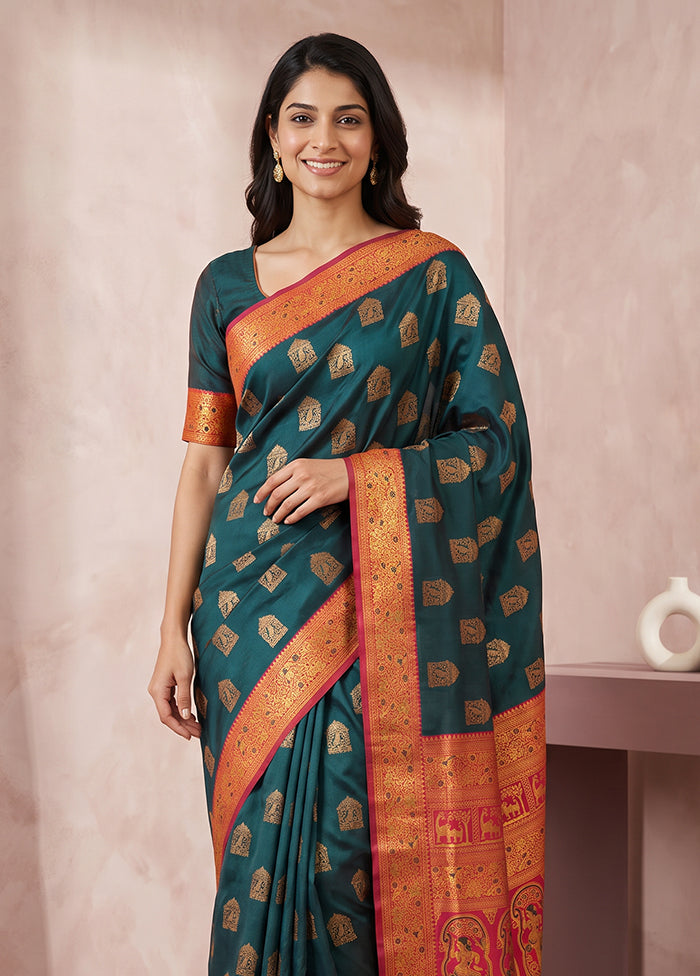 Green Baluchari Silk Saree With Blouse Piece