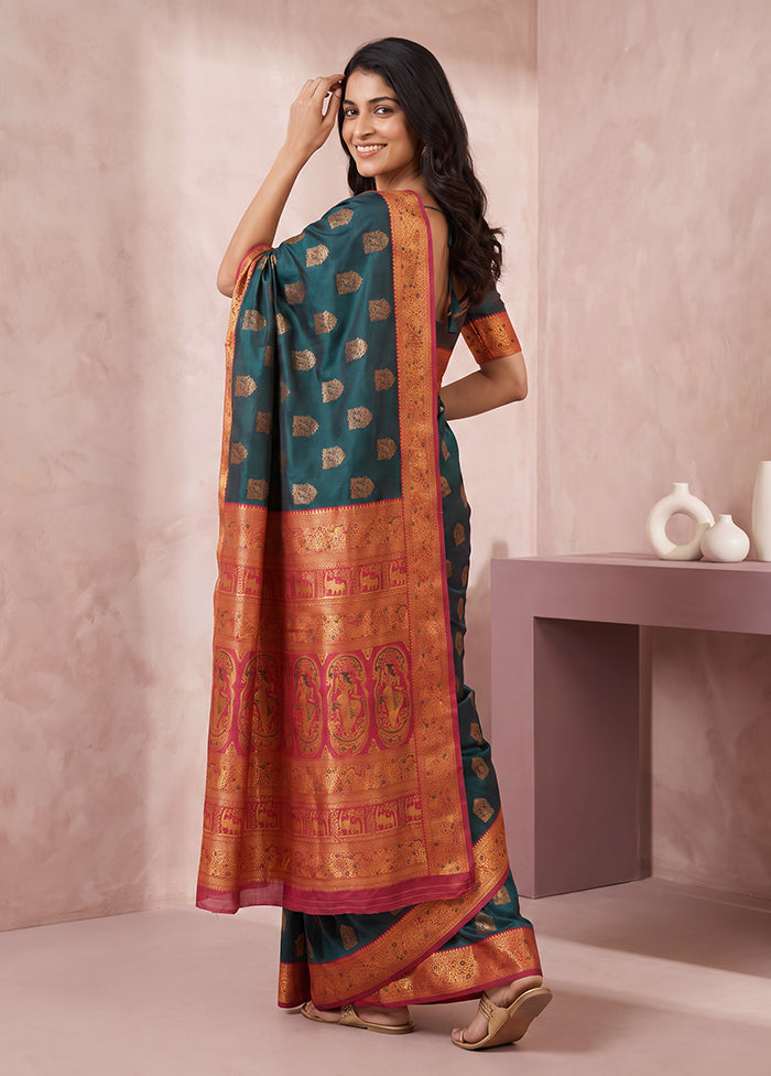 Green Baluchari Silk Saree With Blouse Piece
