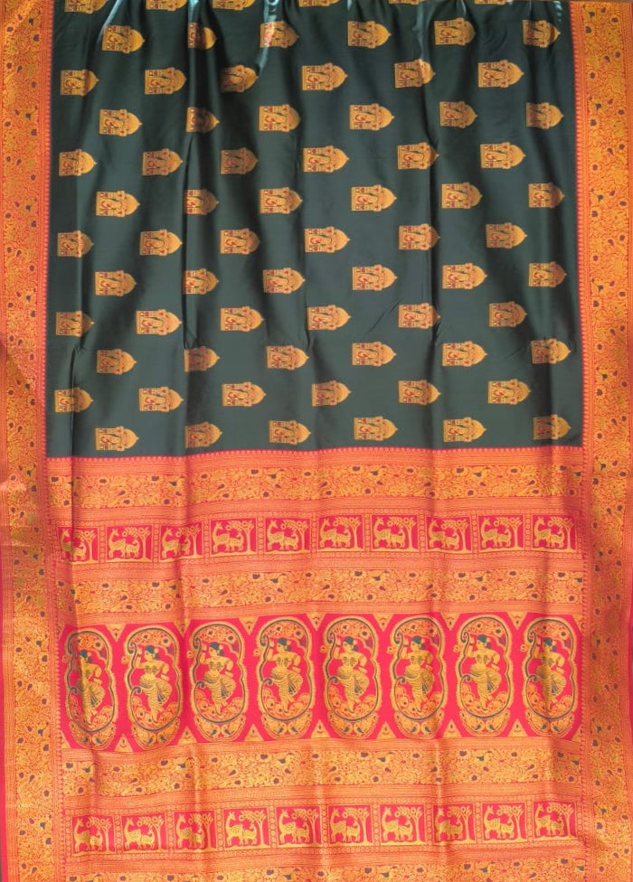 Green Baluchari Silk Saree With Blouse Piece