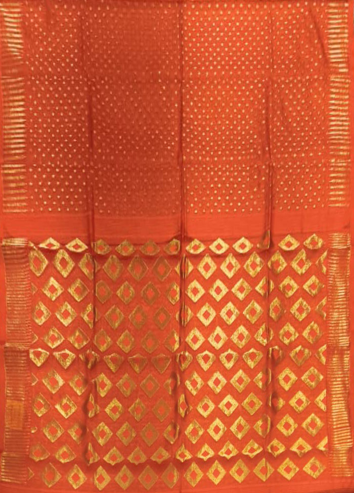 Rust Jamdani Cotton Saree Without Blouse Piece