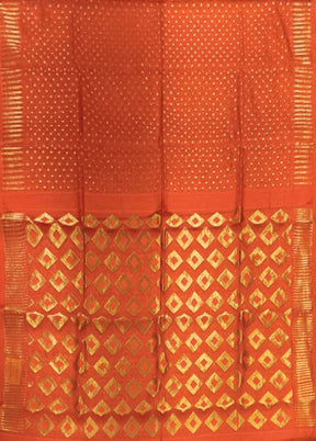 Rust Jamdani Cotton Saree Without Blouse Piece