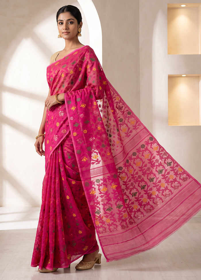 Pink Jamdani Cotton Saree Without Blouse Piece