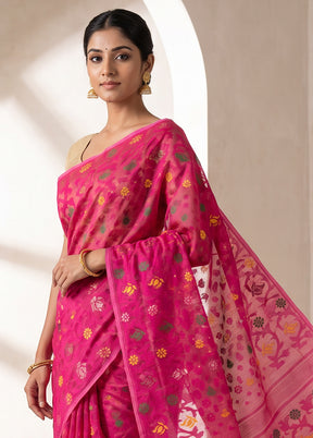 Pink Jamdani Cotton Saree Without Blouse Piece
