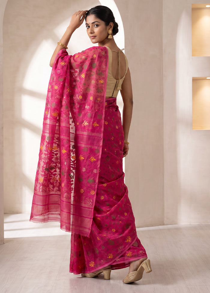 Pink Jamdani Cotton Saree Without Blouse Piece