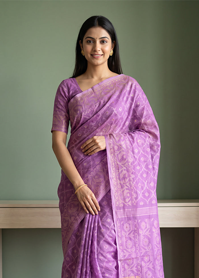 Pink Jamdani Cotton Saree Without Blouse Piece