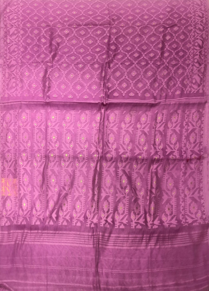 Pink Jamdani Cotton Saree Without Blouse Piece