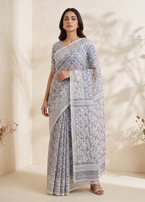 Grey Jamdani Cotton Saree Without Blouse Piece