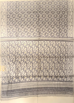 Grey Jamdani Cotton Saree Without Blouse Piece
