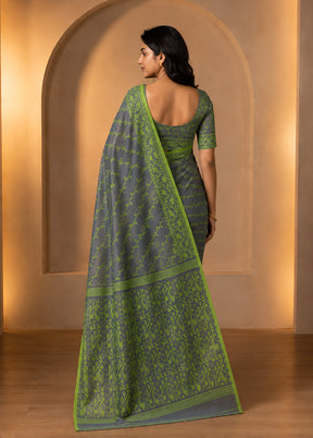 Blue Jamdani Cotton Saree Without Blouse Piece